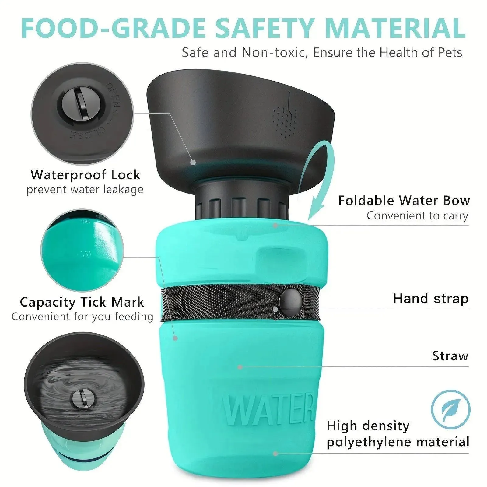 18oz Collapsible Dog Water Bottle - Leakproof, BPA-Free, Macaron Colors