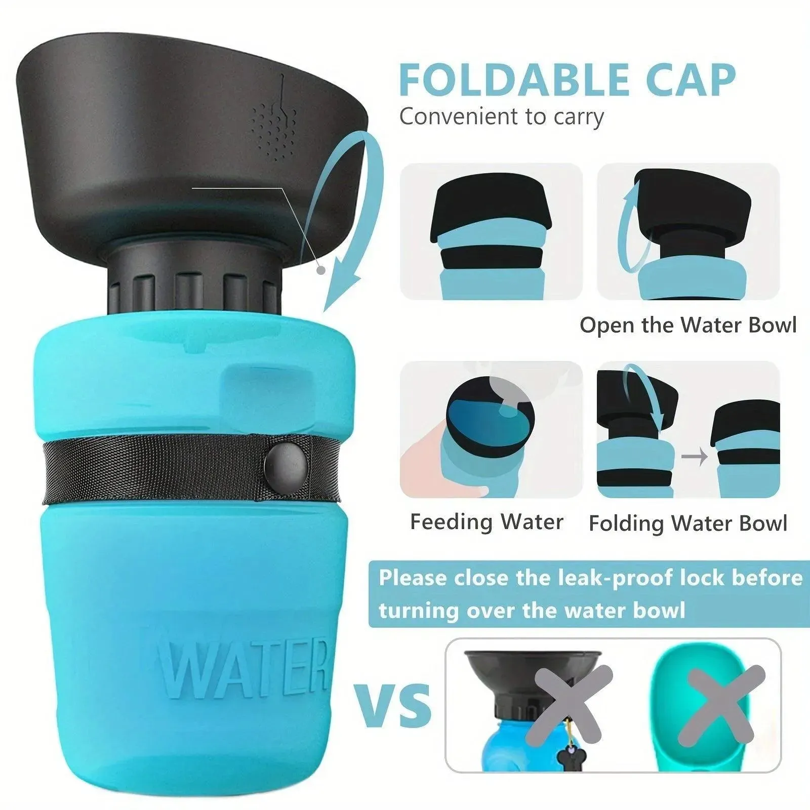 18oz Collapsible Dog Water Bottle - Leakproof, BPA-Free, Macaron Colors