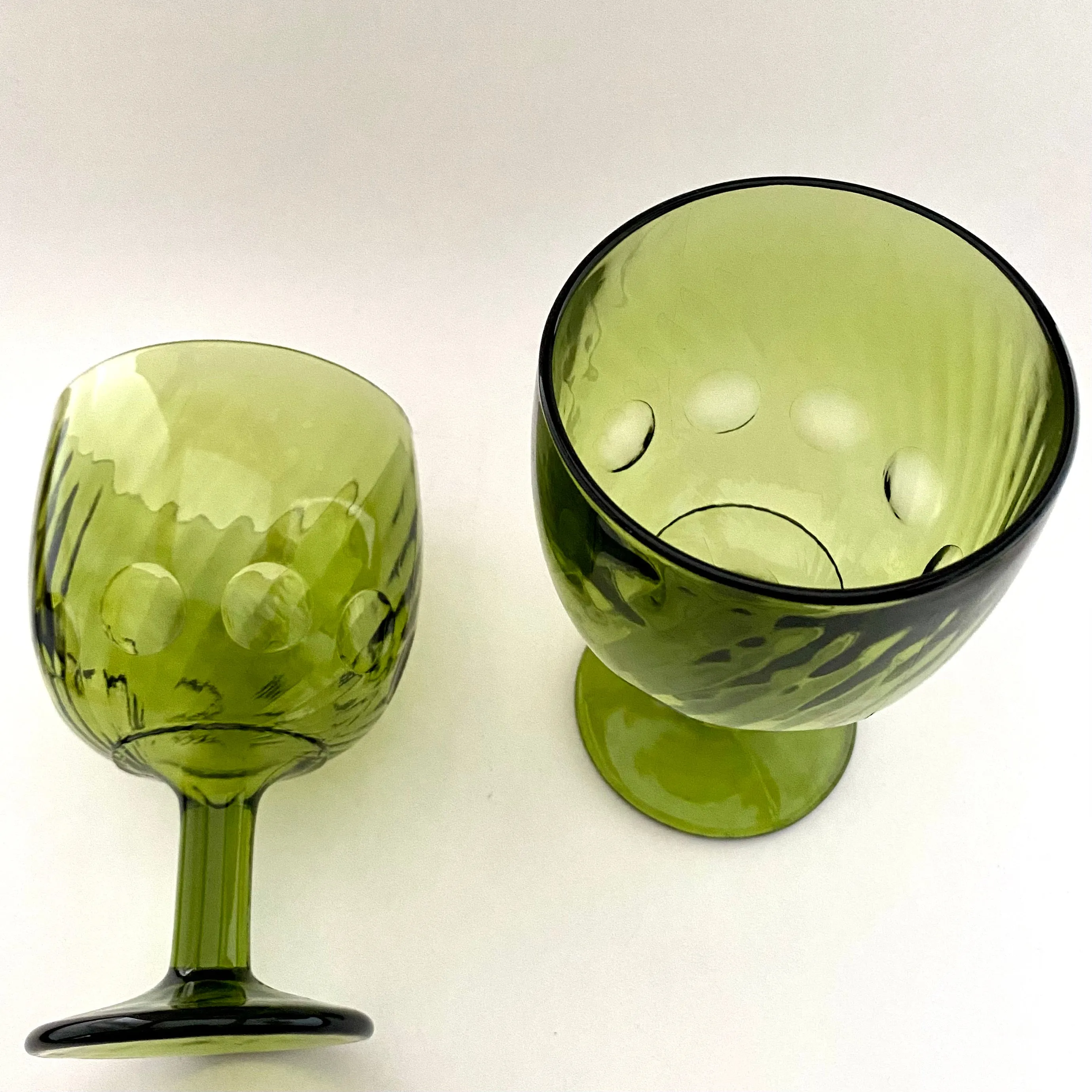 1970s Green Glass Goblet Set