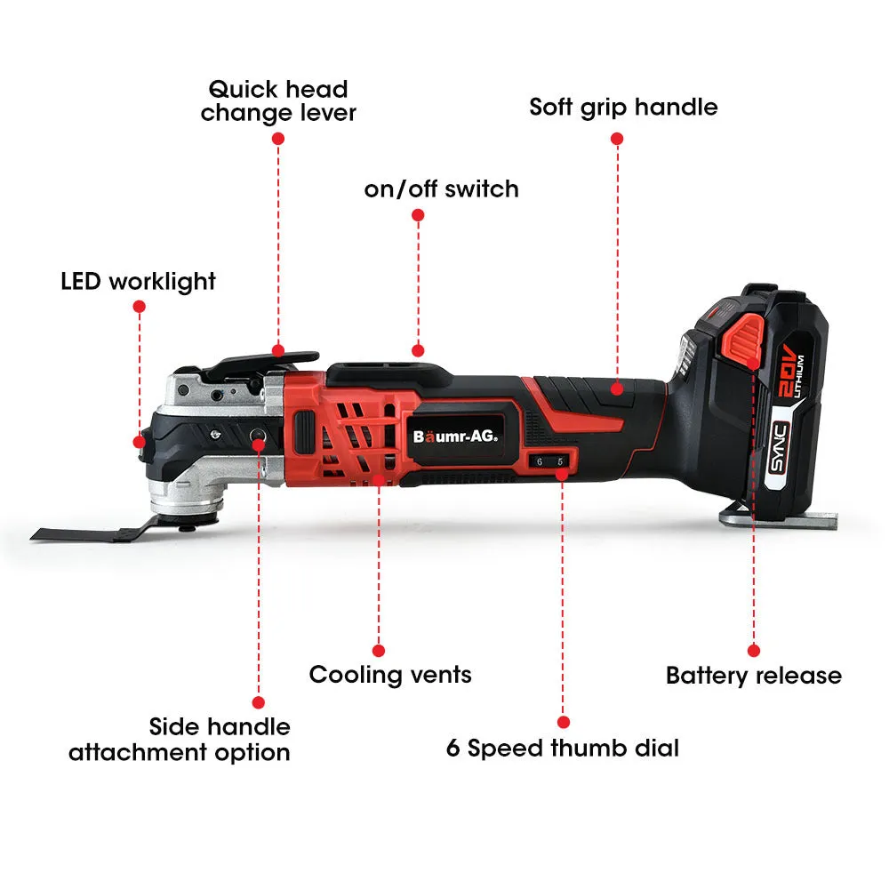 20V Cordless Oscillating Multi-Tool, 6-Speed LEDs - Baumr-AG