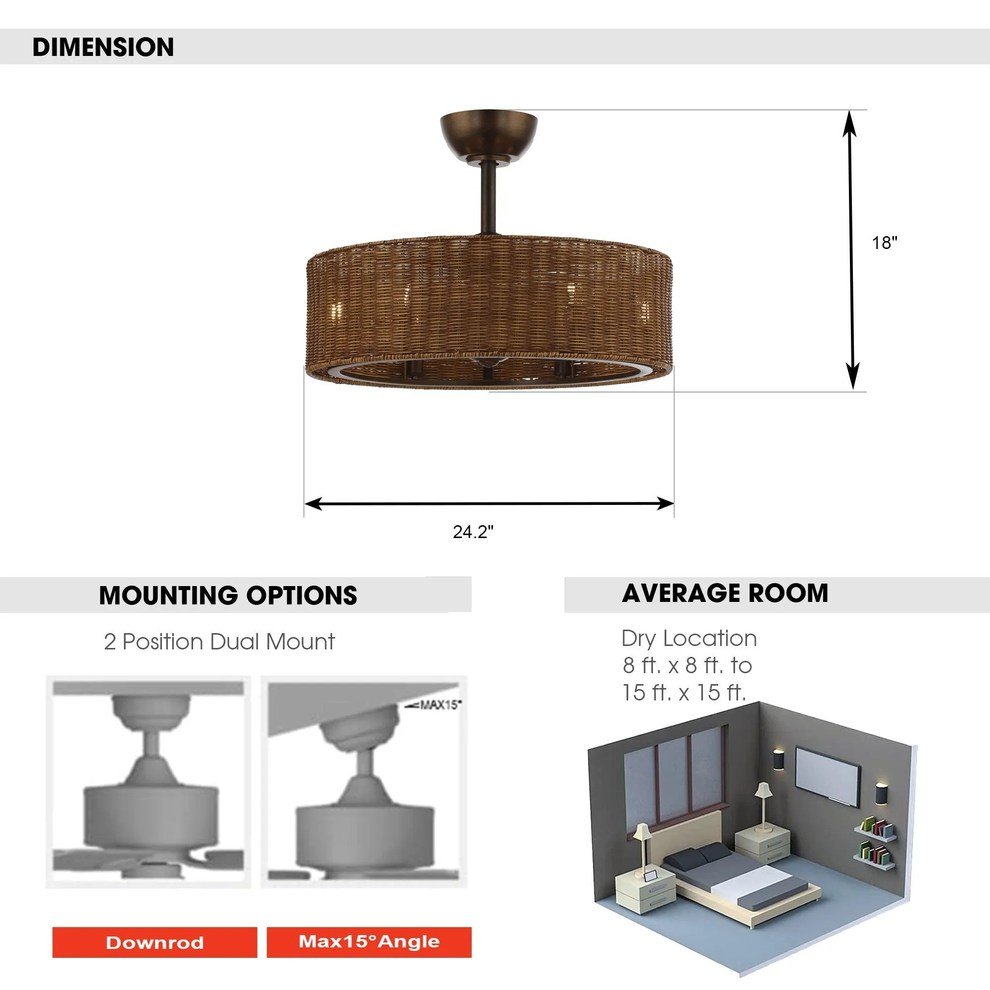 24" Farmhouse DC Motor Ceiling Fan with Lighting and Remote Control