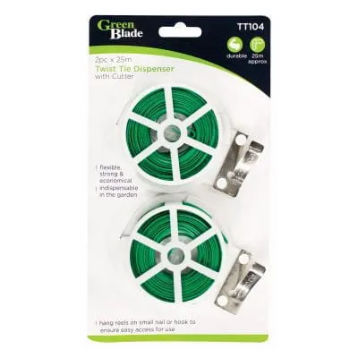 2pc Green Twist Tie Dispenser & Cutter Set - 25m - By Green Blade