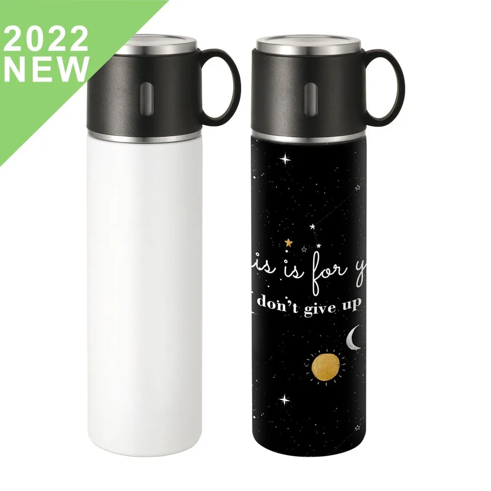 500ml Stainless Steel Bottle with Cup Lid - White