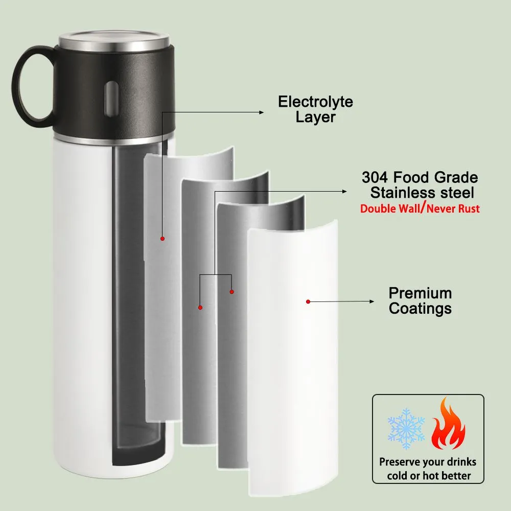 500ml Stainless Steel Bottle with Cup Lid - White