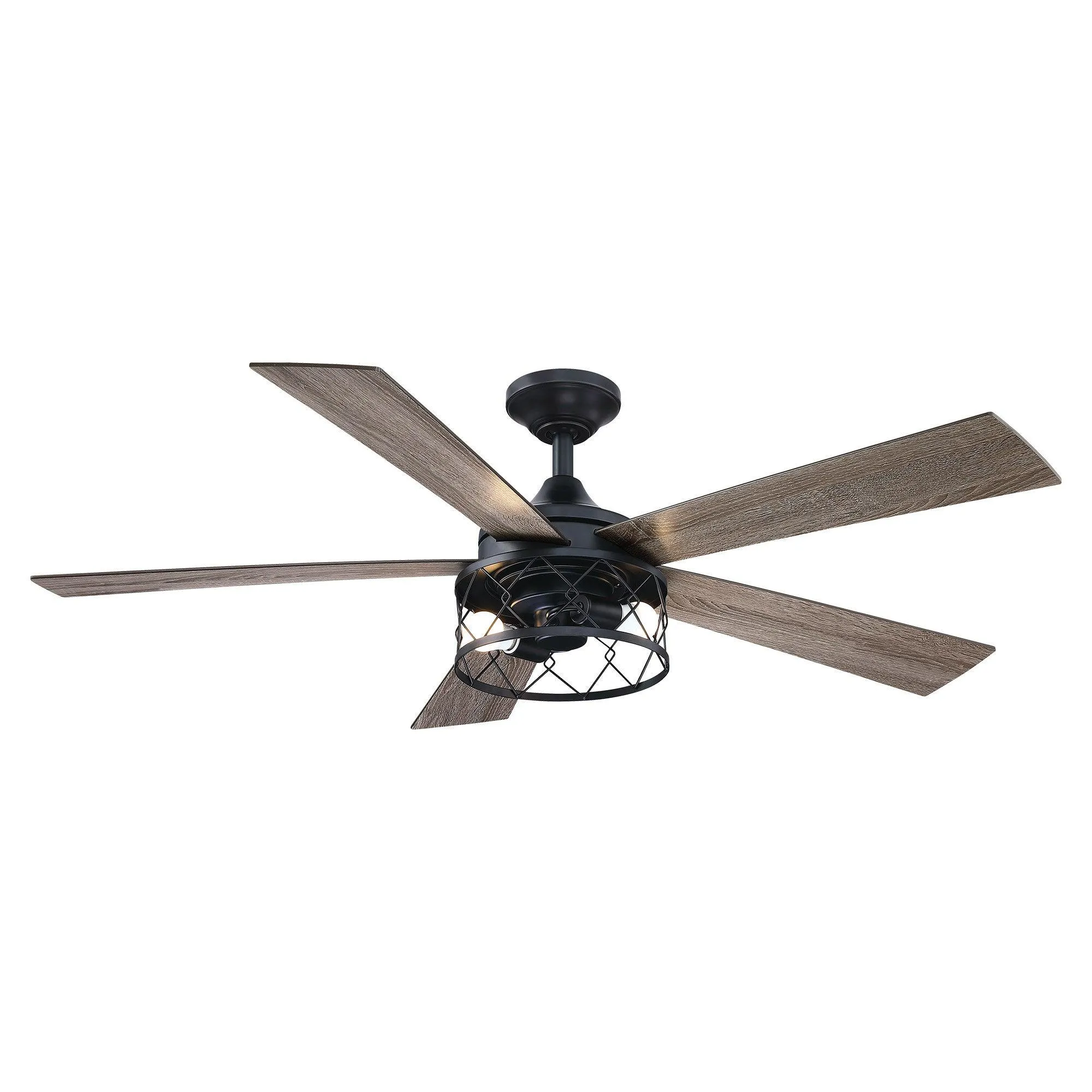 52" Windmill Industrial Downrod Mount Reversible Ceiling Fan with Lighting and Remote Control