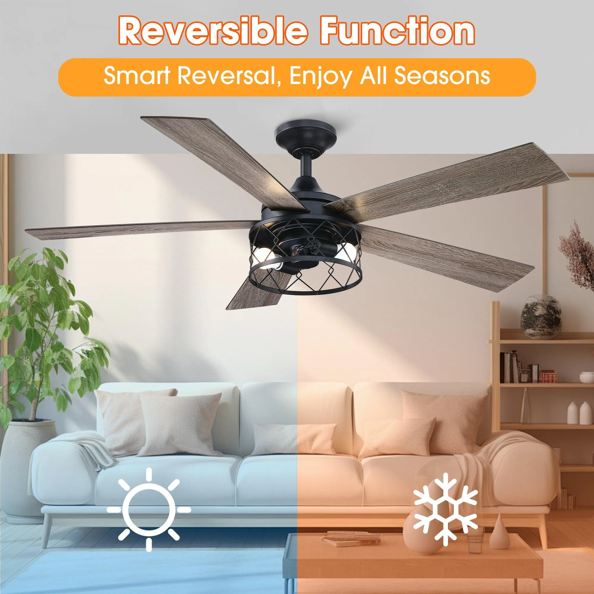 52" Windmill Industrial Downrod Mount Reversible Ceiling Fan with Lighting and Remote Control