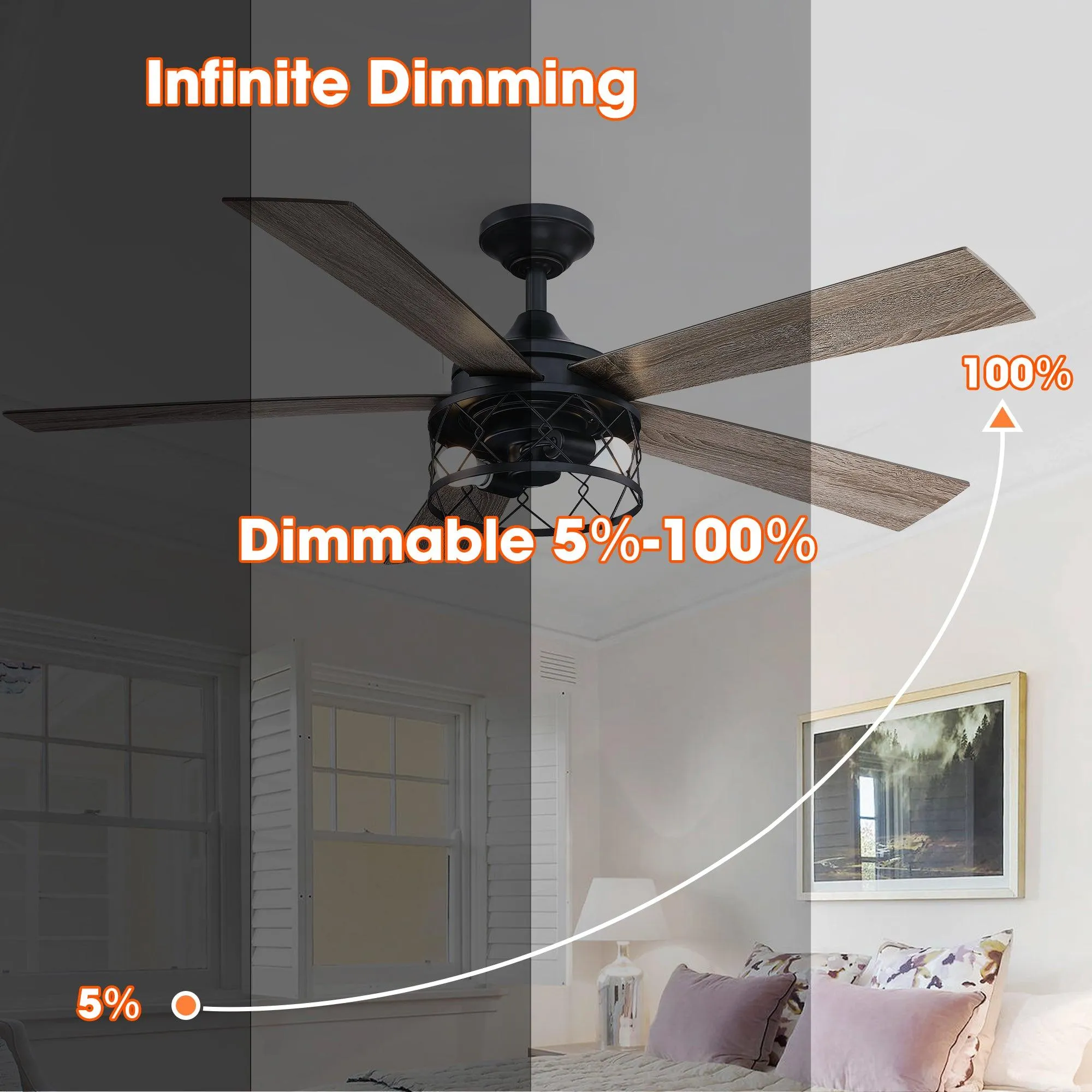 52" Windmill Industrial Downrod Mount Reversible Ceiling Fan with Lighting and Remote Control