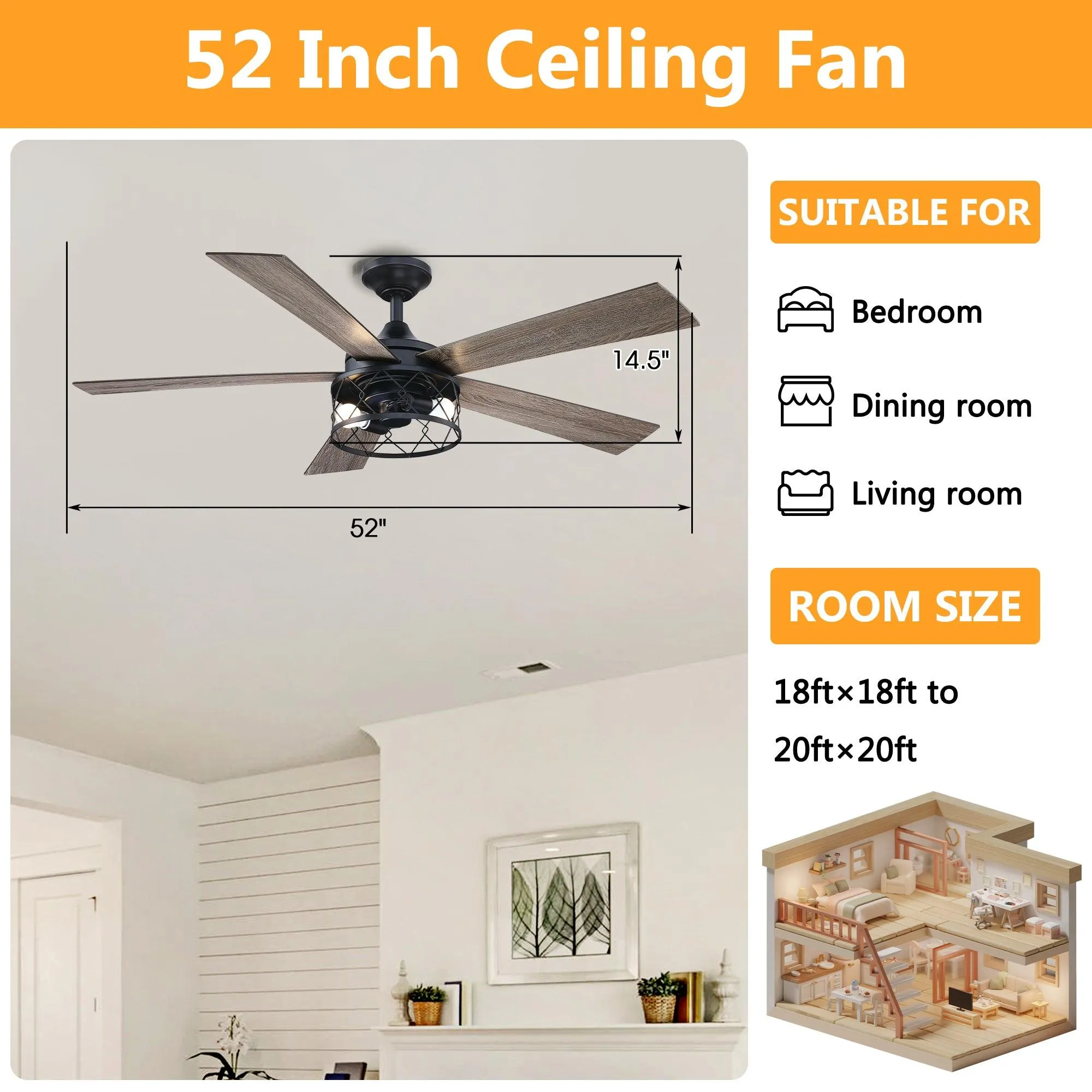 52" Windmill Industrial Downrod Mount Reversible Ceiling Fan with Lighting and Remote Control