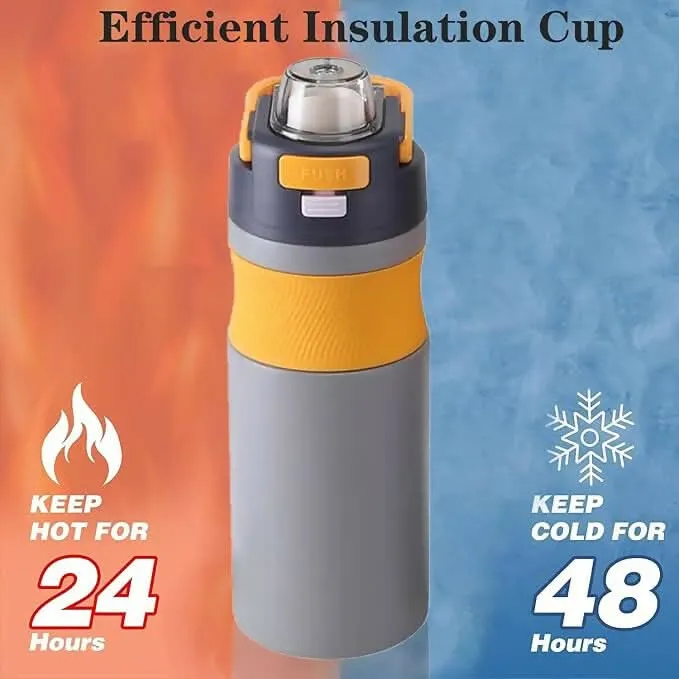 580ml Insulated Stainless Steel Bottle with Leak-Proof, Double-Wall Thermos for Hot & Cold (Grey)