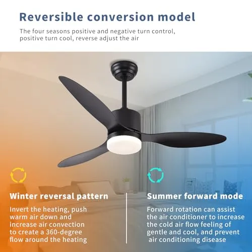 AHAWILL Ceiling Fans with Lights,42" Black Outdoor Ceiling Fan with Light and Remote Control,6 Speed,Reversible,Noiseless,3 Blades Ceiling Fans for Bedroom,Patio,Living Room,Indoor.