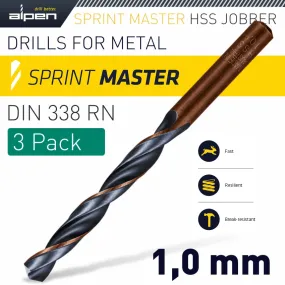 ALPEN HSS SPRINT MASTER  1.0 MM X3 SLEEVED DIN338 ALPEN DRILL BIT ALP6180010