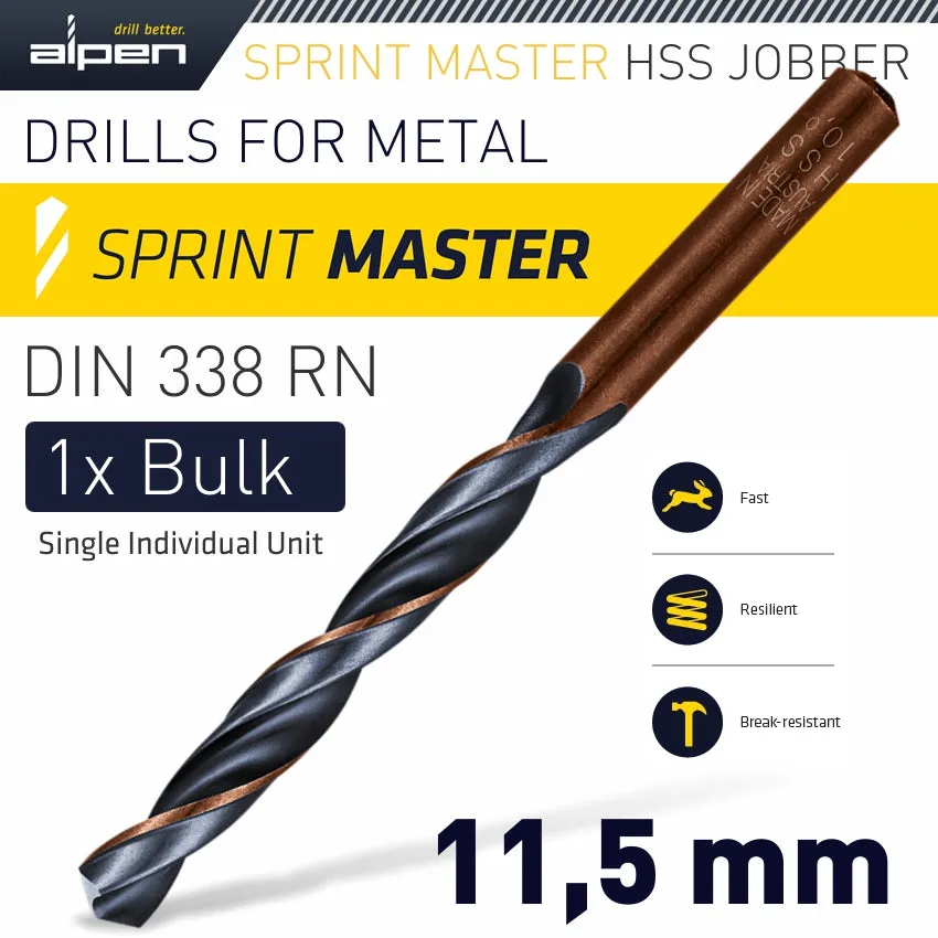 ALPEN HSS SPRINT MASTER 11.5MM BULK DIN 338 ALPEN DRILL BIT ALP6260115