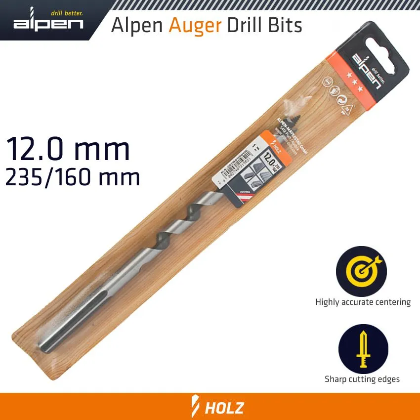 ALPEN WOOD AUGER DRILL BIT 12X 235MM ALP21612