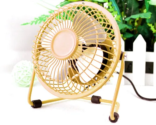 Aluminium Fan Blade Series Mini USB Fan with Fan Cover - Yellow