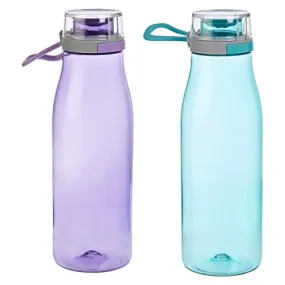 Amazon Basics Tritan Water Bottle with Action Lid, 24 ounce, 2-Pack, Blue and Purple