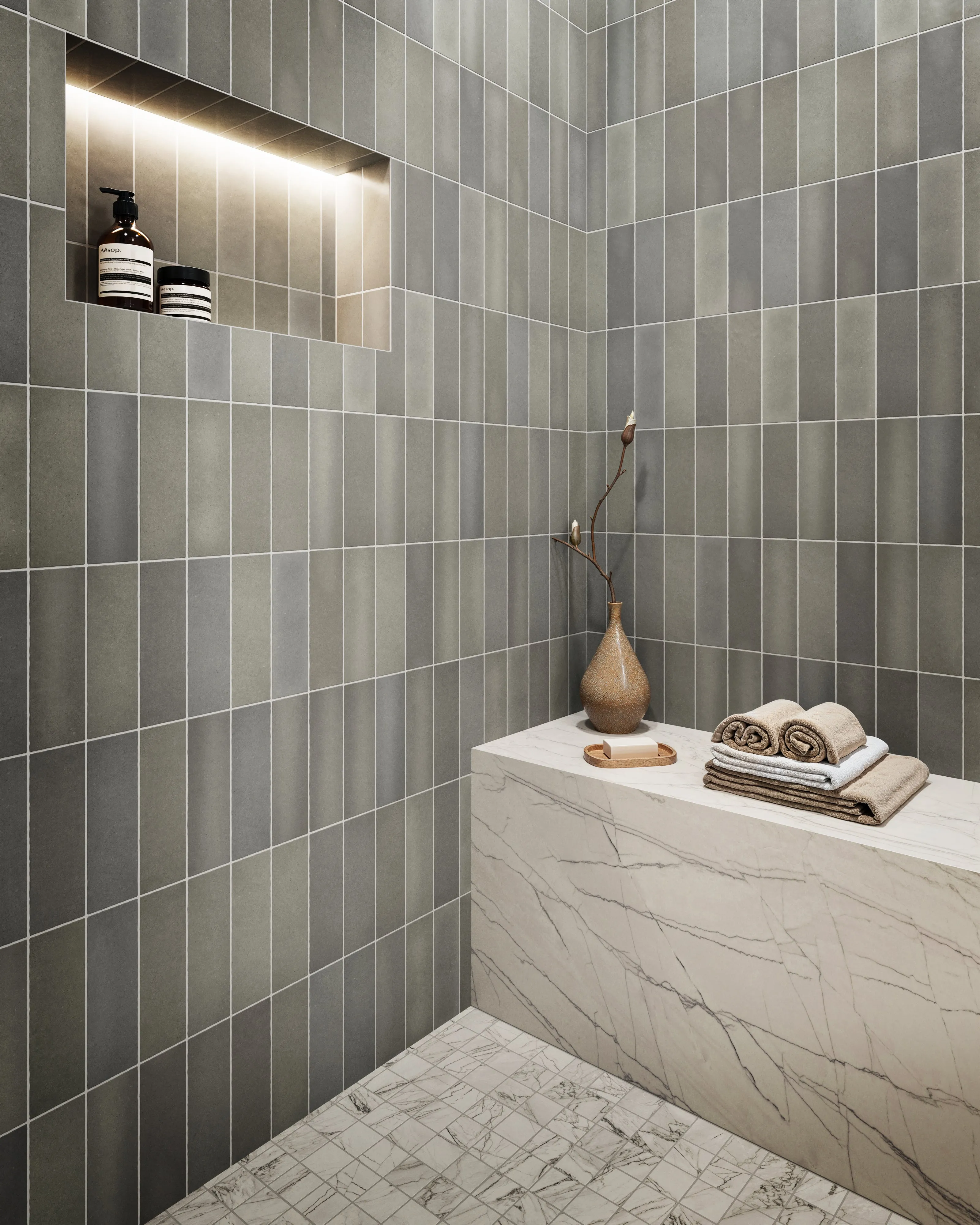 Aniston 2x2 Matte Porcelain Mosaic Tile in Calacatta Quarzite