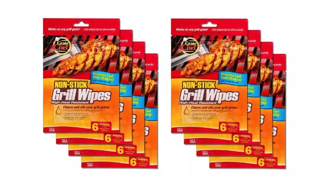 As Low as 58¢ Each: Grate Chef Non-Stick Grill Wipes - High Heat Resistant, Cleans and Oils Your Grill Grate; 24 or 48 Wipes