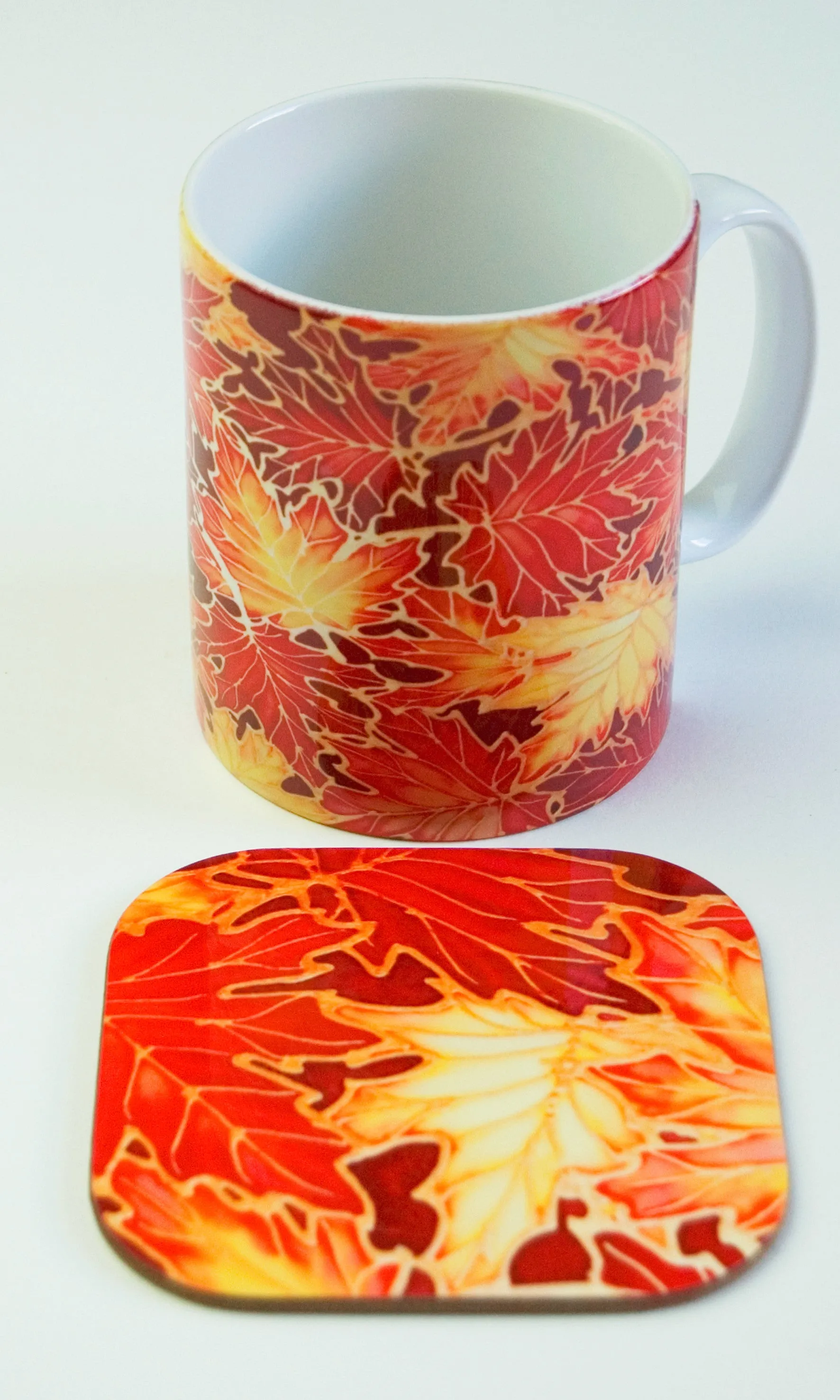 Autumn Maple Leaves Mug - Mug and Coaster Box Set - Red Mug Set - Autumn Mug Gift