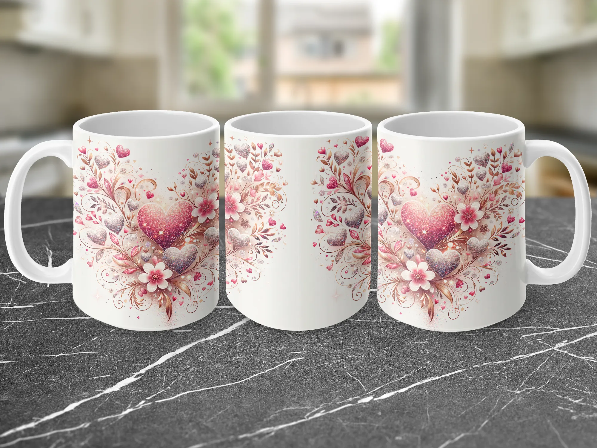 Beautiful Pink Gold Heart Coffee Mug, Valentines Day Gift for her, Valentines Day Gift for her, Cute Coffee Mug, Cute Heart Mug Gold Heart