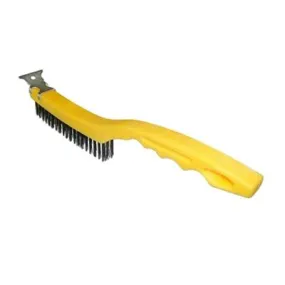 Bennett PLSWIRE777 7 in. Yellow Plastic Handle Wire Brush with Flat Scraper Tip