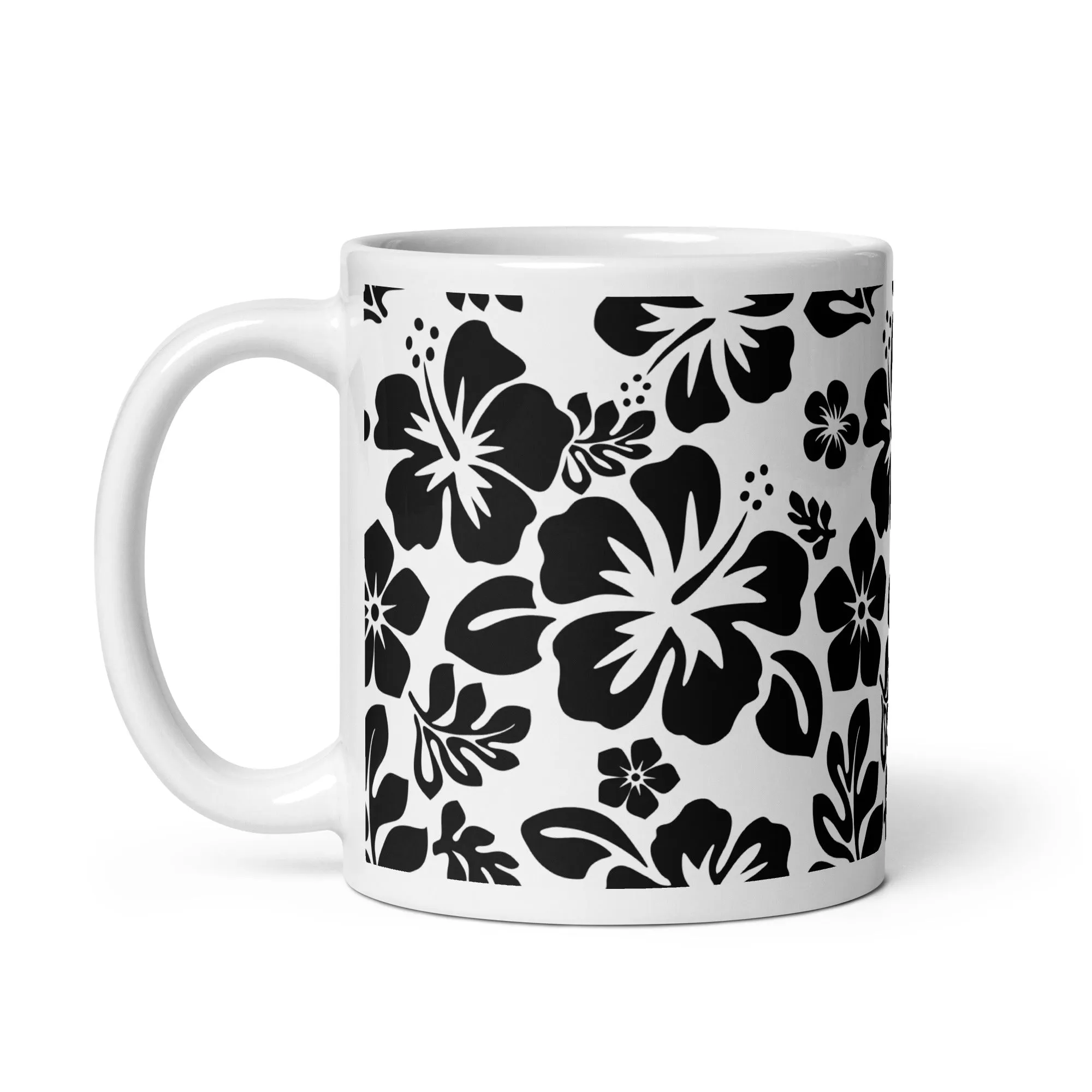 Black and White Hawaiian Flowers Coffee Mug