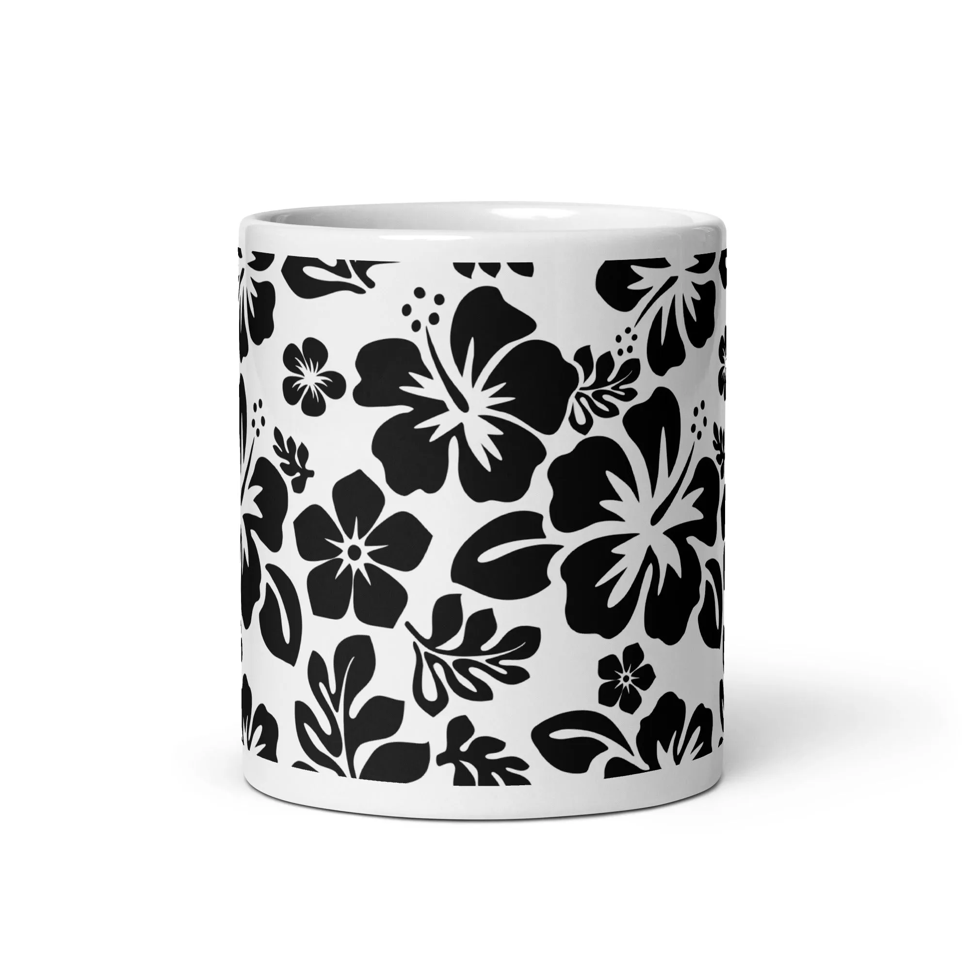 Black and White Hawaiian Flowers Coffee Mug