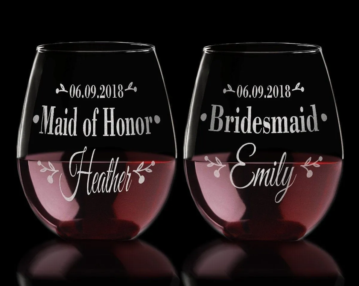 Bridesmaid Gift Proposal ONE Stemless Engraved Glass Wine Gifts for Women, Mom Custom Gift for Wine Lover Bridesmaid Thank You Wedding Party