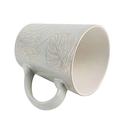 Chumbak Bahamas Leafy Tumbler Mug - Mint - Tea and Coffee Mug, Ceramic Drinking Cup, Dining and Tableware for Hot Beverages, Breakfast Mug for Home, Dishwasher and Microwave Safe, Size 3.4"x3.4"x4.5"