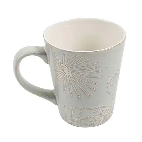 Chumbak Bahamas Leafy Tumbler Mug - Mint - Tea and Coffee Mug, Ceramic Drinking Cup, Dining and Tableware for Hot Beverages, Breakfast Mug for Home, Dishwasher and Microwave Safe, Size 3.4"x3.4"x4.5"