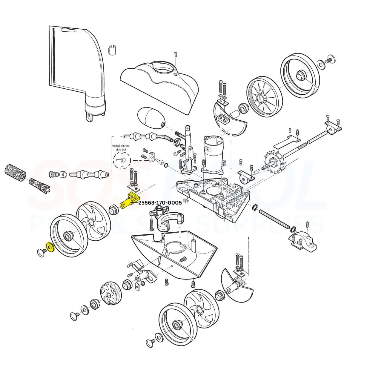 CMP Rear Wheel Large Axle For Polaris Vac-Sweep 180 and 280 Cleaners | C65 | 25563-170-000