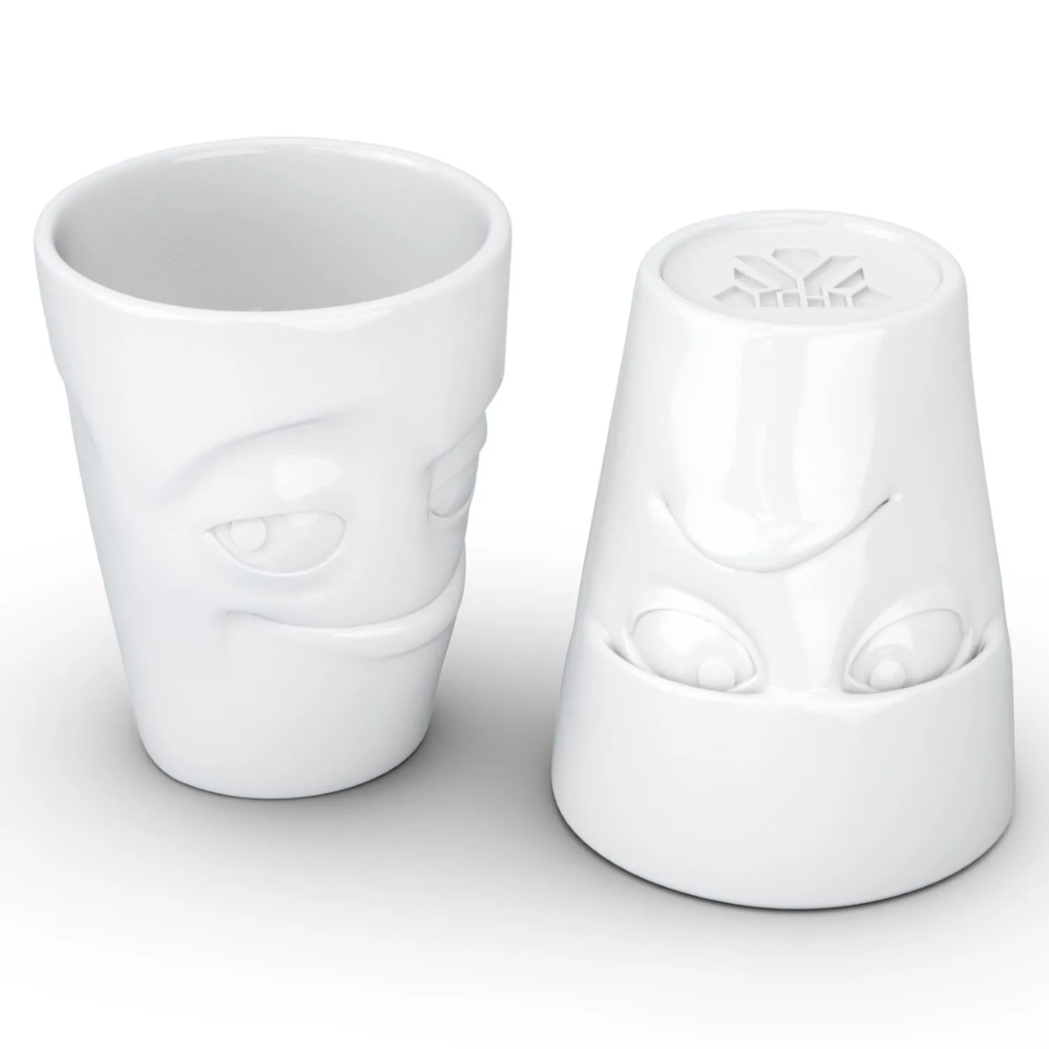 Coffee Mug Set No. 1, Grumpy & Impish Face (Mugs Without Handles)