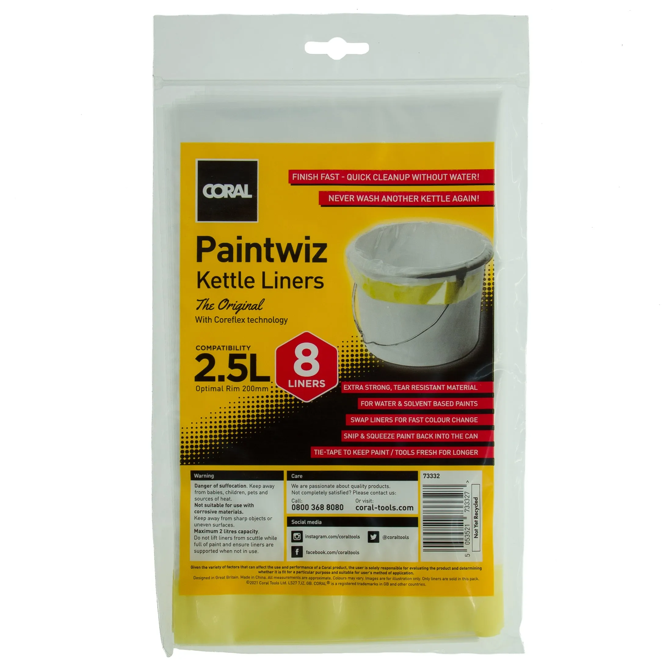 Coral Paintwiz 2.5 Litre Paint Kettle Liners with Coreflex for Easy Clean up 8 piece pack