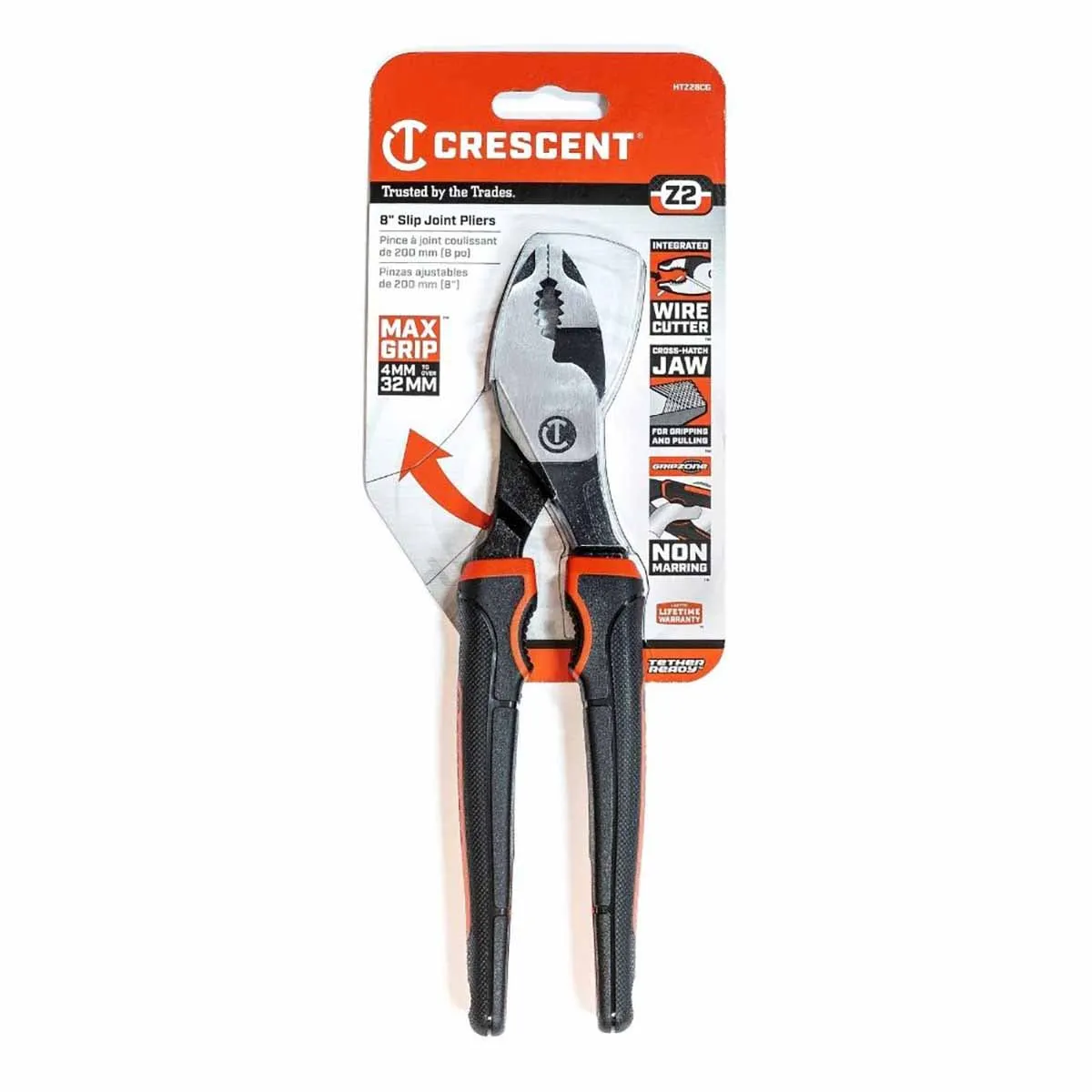 Crescent HTZ28CG 8" Z2 Dual Material Slip Joint Pliers