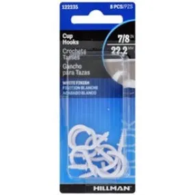 Cup Hooks, White, 7/8-In., 8-Pk.