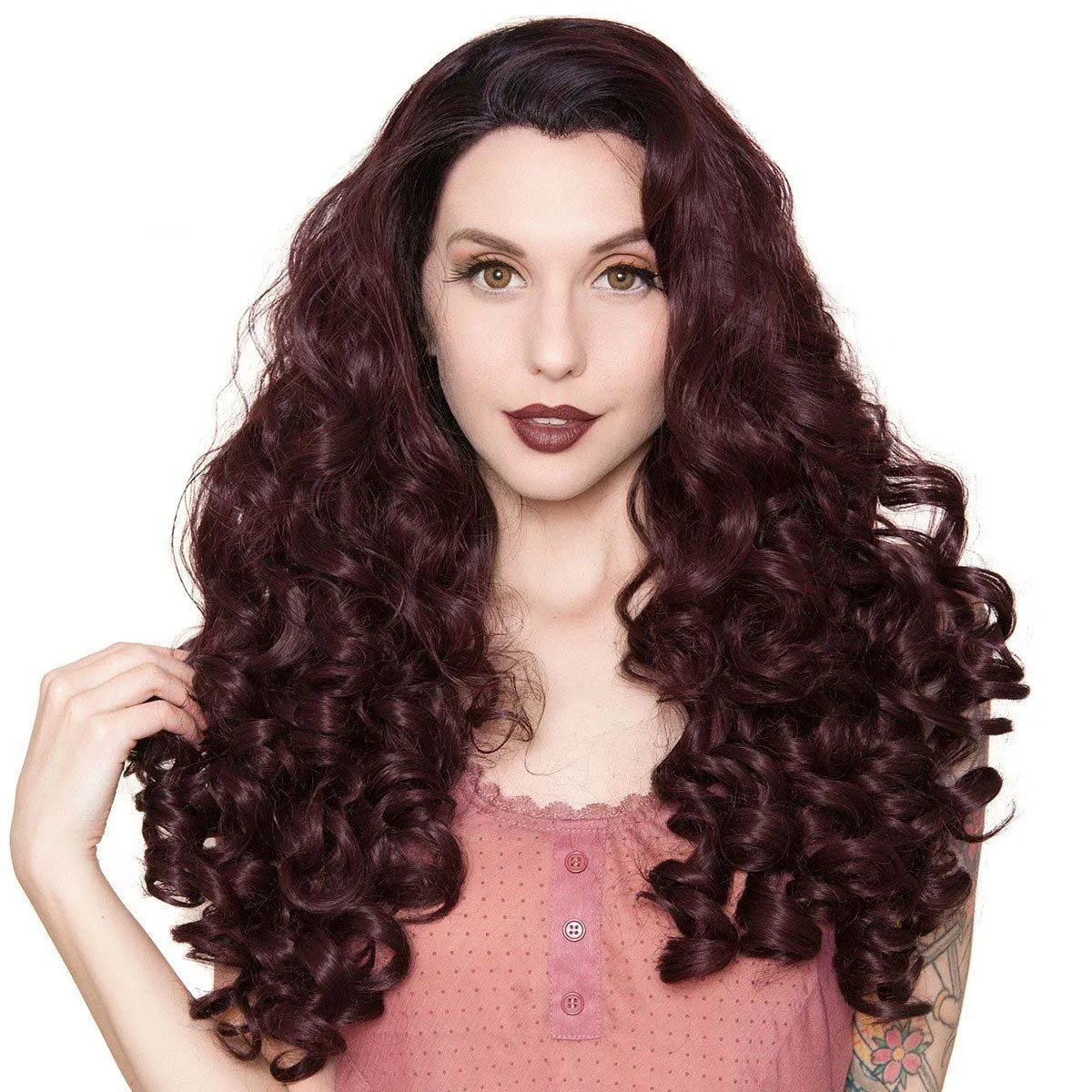 Curly Dark Roots Black Rose Lace Front Wig