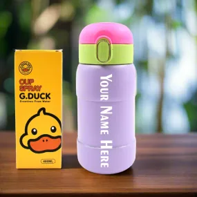 Customize Duck Stainless Steel Water Bottle For Kids Adults Steel Flask Metal Thermos, Spill Proof Cap Closure, BPA Free For School Home Office, Drinkware, 400 ML