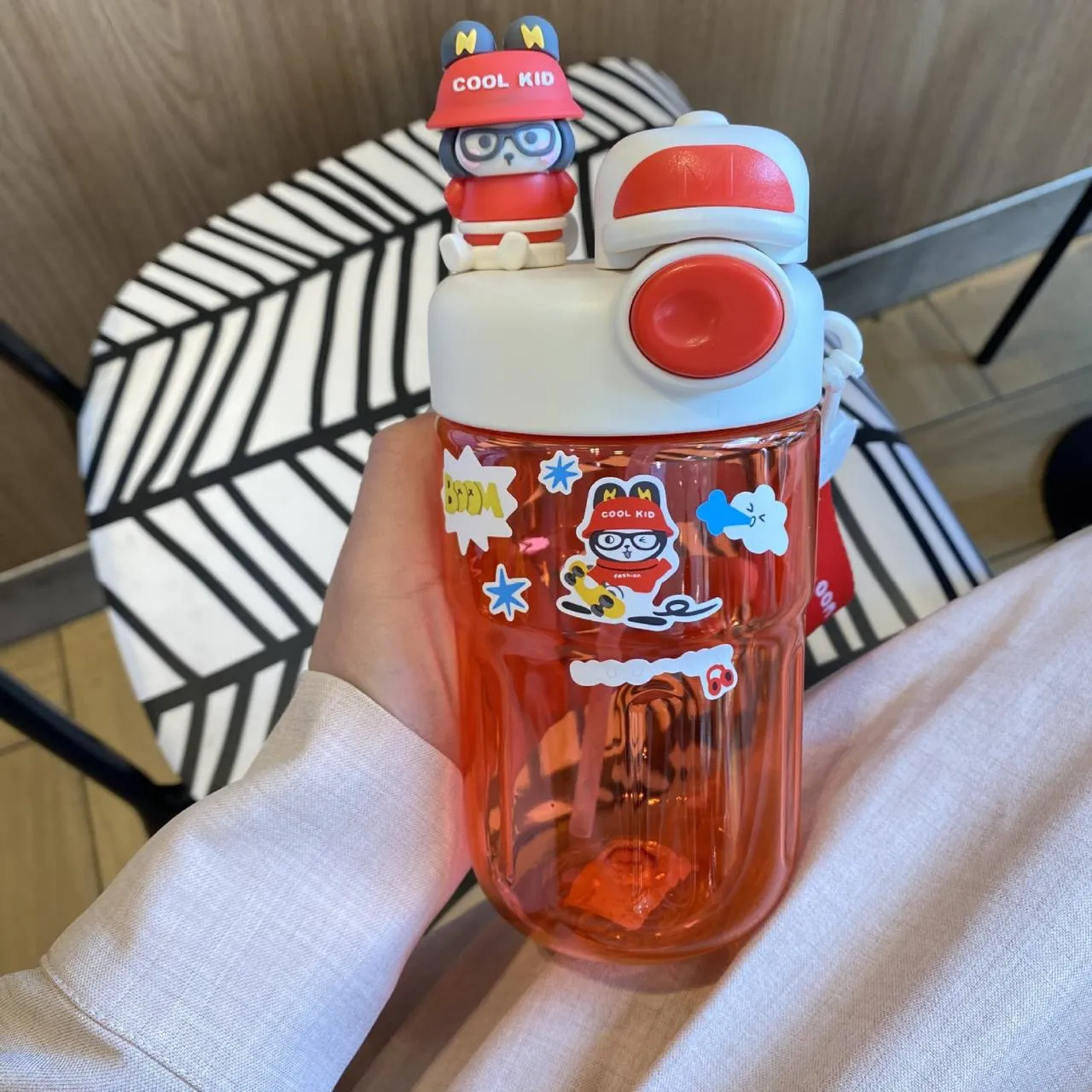 Cute Kawaii Water Bottle with Straw and Strickers