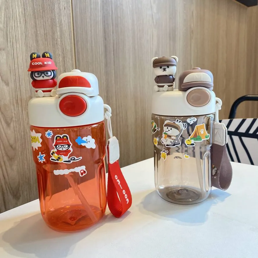 Cute Kawaii Water Bottle with Straw and Strickers