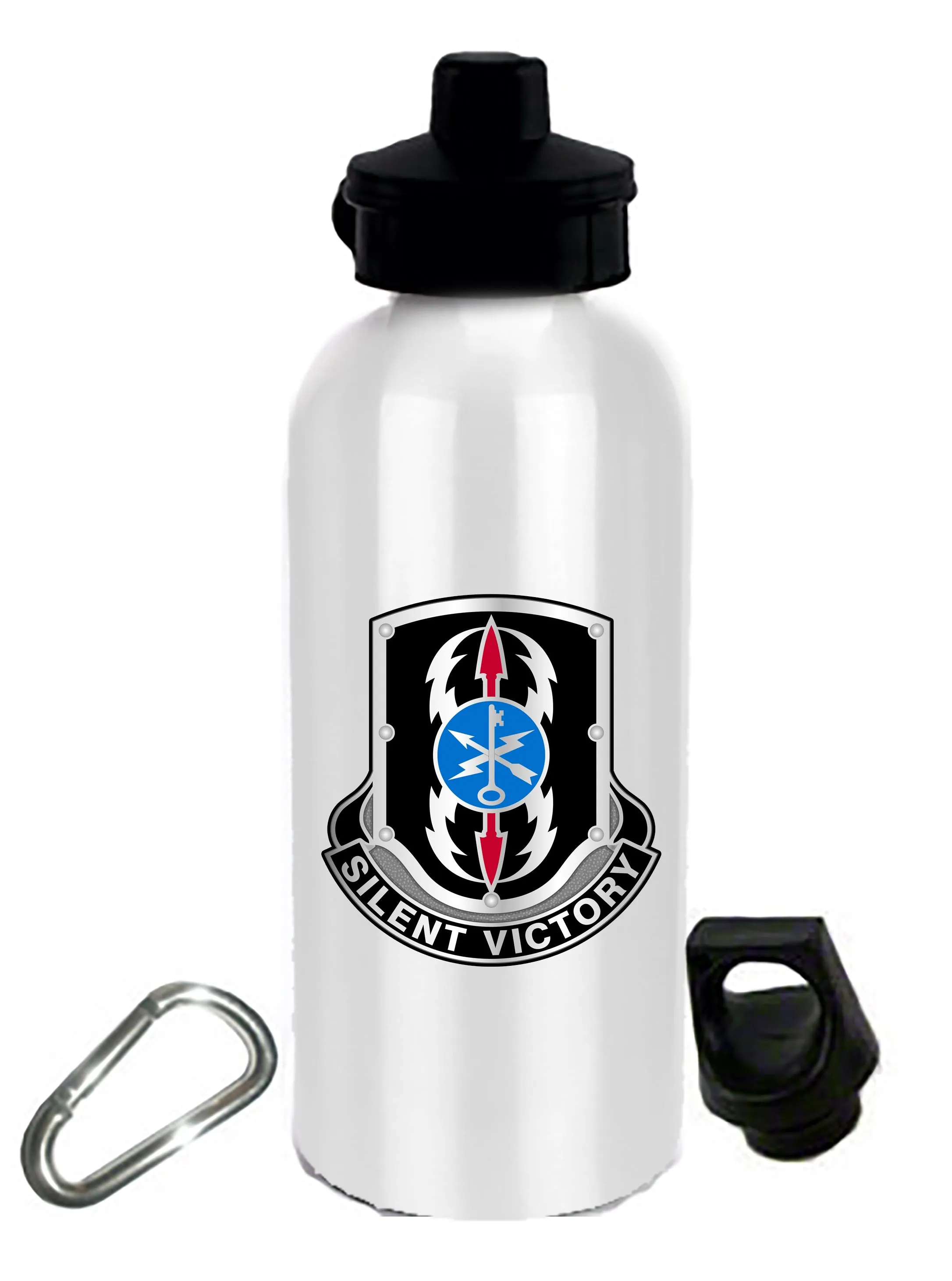 Cyber and Silent 20 oz Stainless Steel Water Bottle with Stem/Straw Top and Spare Lid with Carabiner.