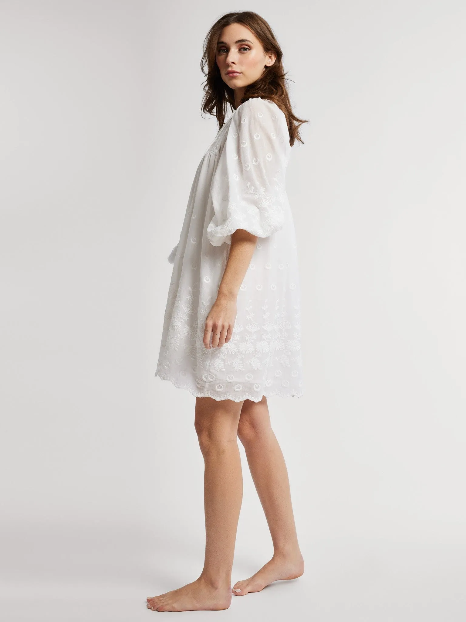 Daisy Dress in White Petal Embroidery