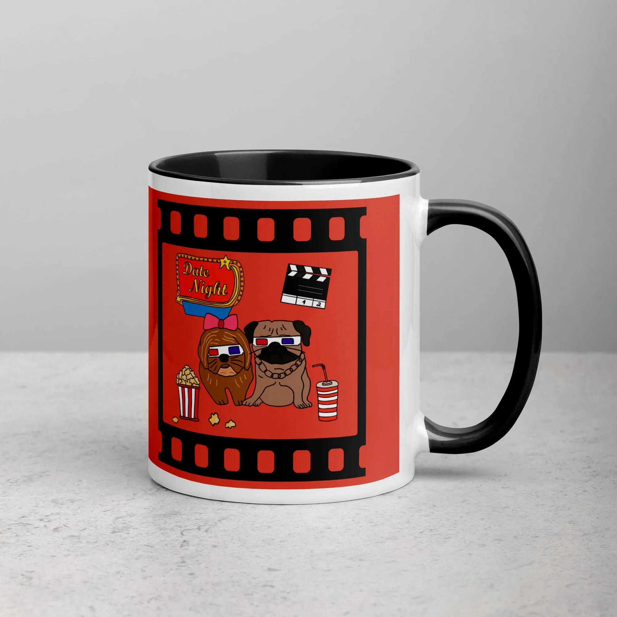 Date Night Pug Movie Mug - Ceramic Dog Mug