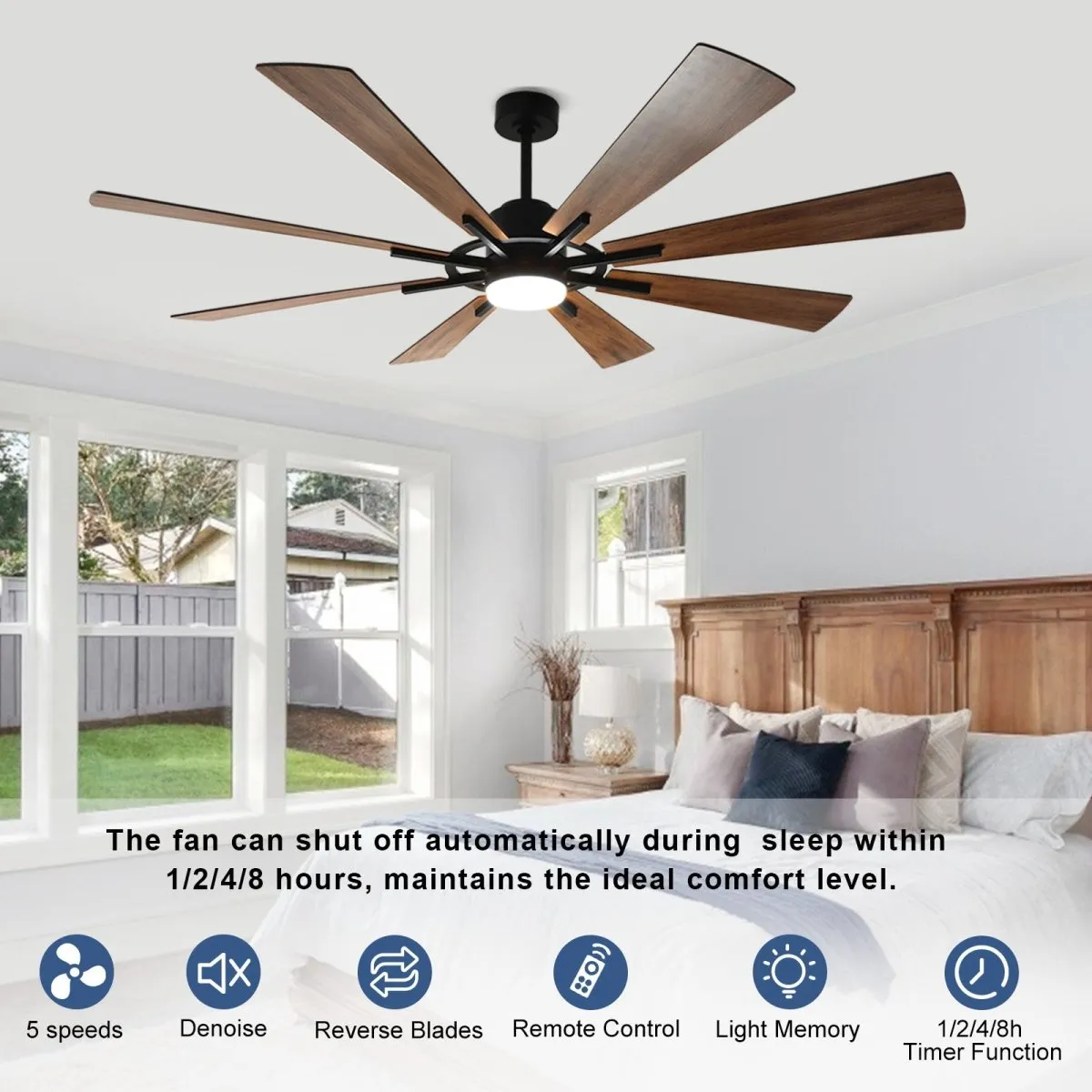 Depuley 72" DC Ceiling Fan with Lights Remote Control, Large Modern Black LED Ceiling Fans, 3-Color Reversible 8 Blades 5 Speed Quiet Motor for Living Room, Patio Hall, Office & Covered Outdoor, Timer