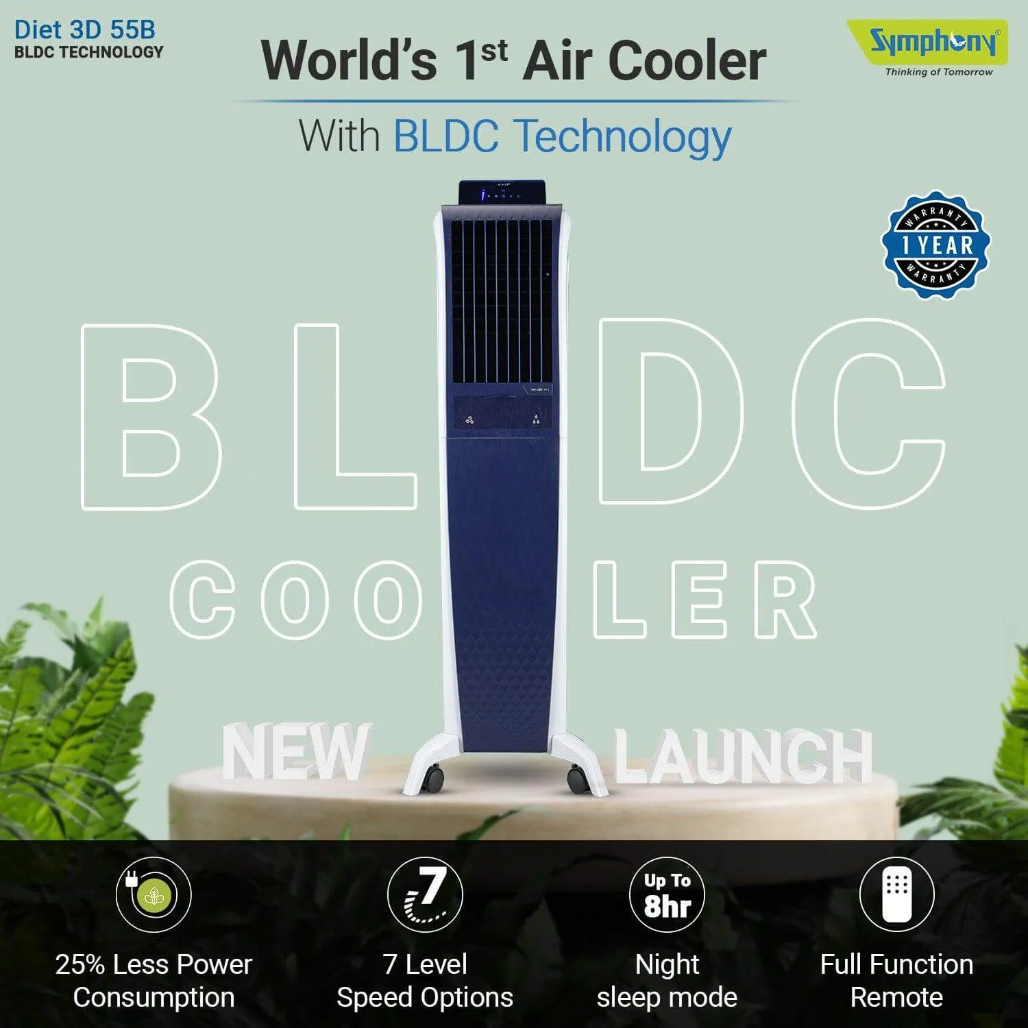 Diet 3D 55B BLDC Tower Air Cooler 55-litres with Magnetic Remote