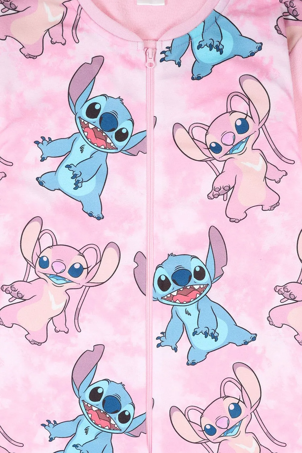 Disney Girls Lilo and Stitch Stitch & Angel Pink Fleece Sleepsuit Kids All in One