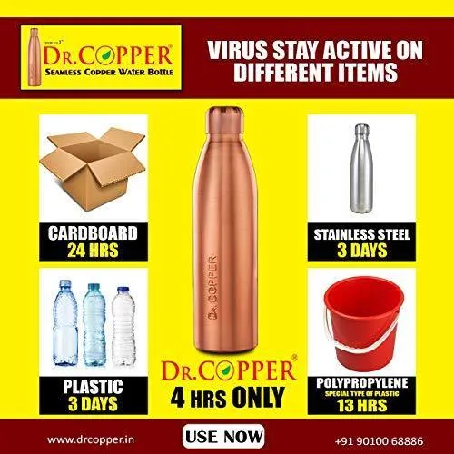 Dr. Copper World's First Seam Less Copper Water Bottle, Copper Bottles for Water 1 Liter,100% Pure Copper Water Bottles 1 Litre Best, Leak Proof Copper Bottles 1 Litre 1000ml