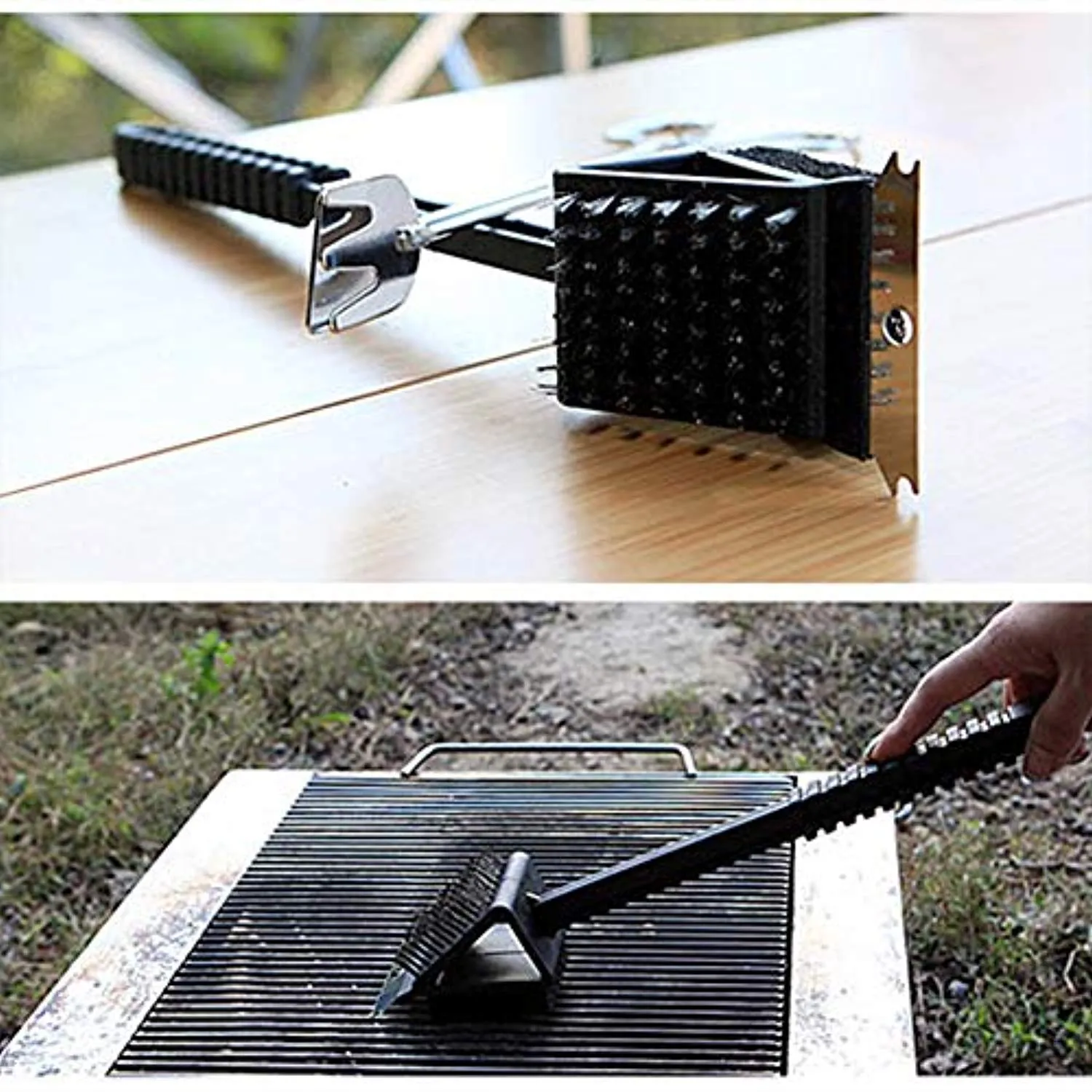 Electomania Plastic BBQ Grill Cleaning Brush with Scrapper Plastic BBQ Grill Cleaning Brush with Scrapper Woven Bristles BBQ Grate Cleaning Tool (Black)