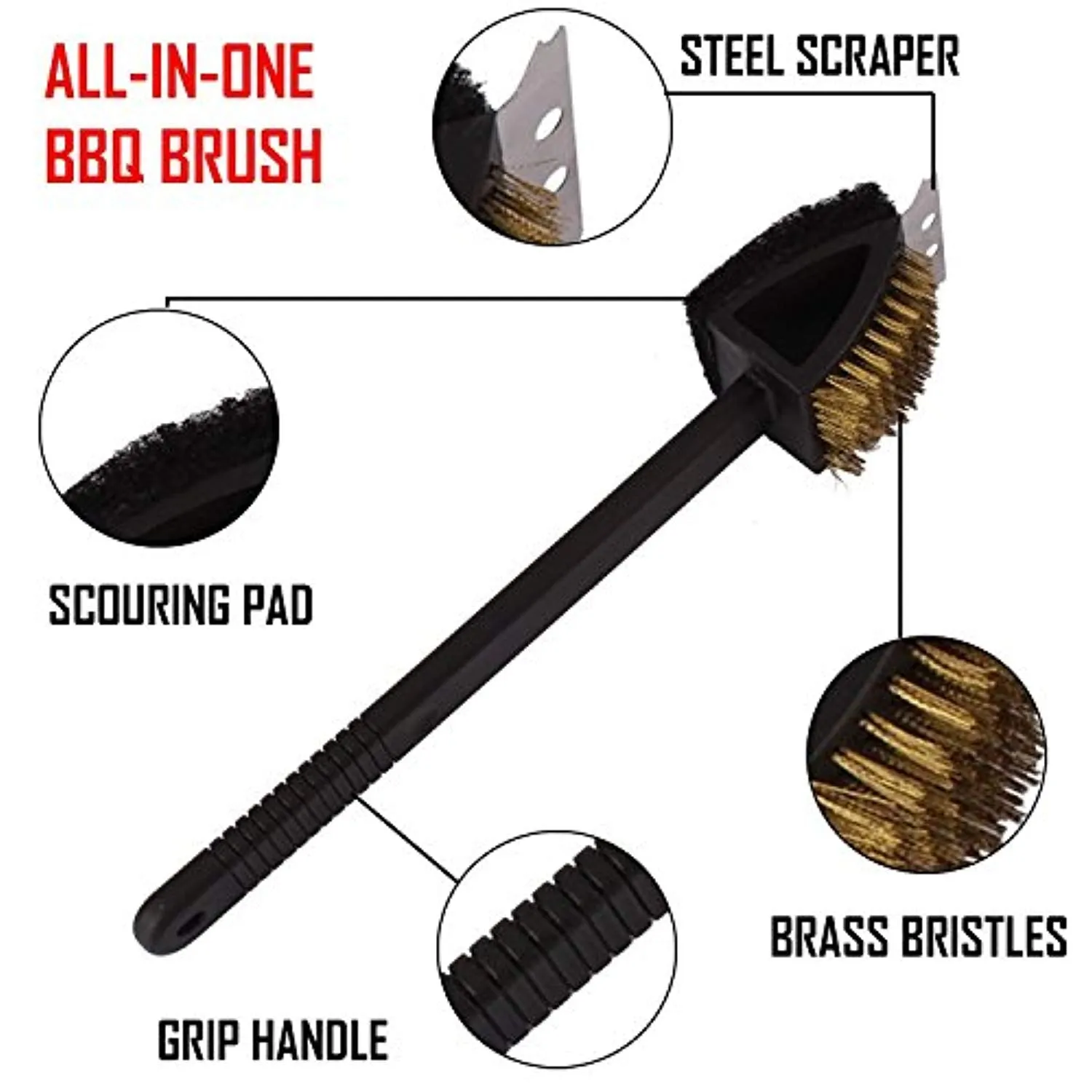 Electomania Plastic BBQ Grill Cleaning Brush with Scrapper Plastic BBQ Grill Cleaning Brush with Scrapper Woven Bristles BBQ Grate Cleaning Tool (Black)