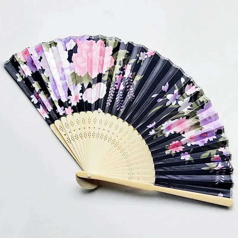 Elegant Foldable Bamboo Hand Fans with Floral Print - Ideal for Weddings, Parties, and Performances