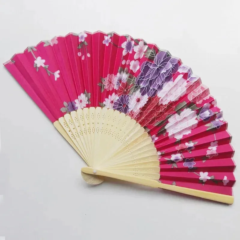 Elegant Foldable Bamboo Hand Fans with Floral Print - Ideal for Weddings, Parties, and Performances