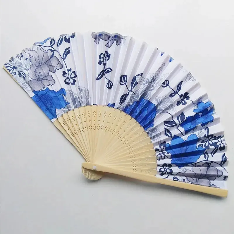 Elegant Foldable Bamboo Hand Fans with Floral Print - Ideal for Weddings, Parties, and Performances